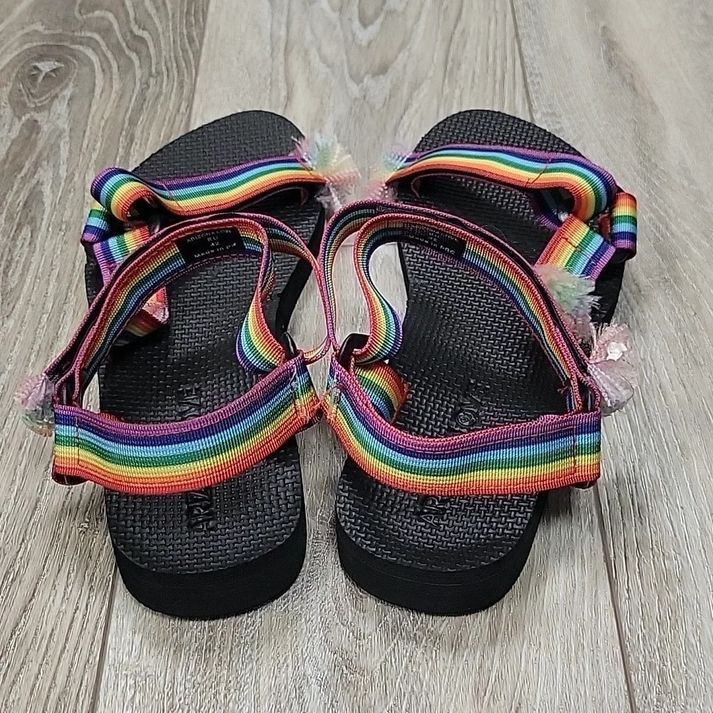 Arizona Love Size 42 (US 11) Rainbow and Black Trekky Fun Sandals NWOT - Picture 3 of 7
